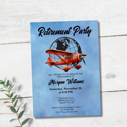 Ruhestand Party Globe Travel Flugzeug Orte Einladung
