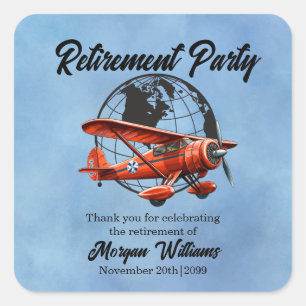 Ruhestand Party Globe Travel Flugzeug Orte Quadratischer Aufkleber