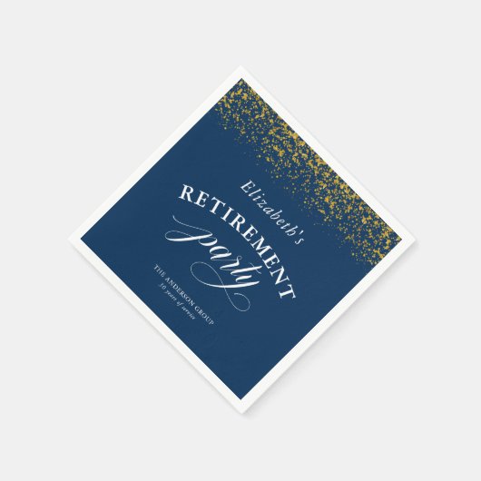 Ruhestand Party Gold Glitzer Elegantes Script blau Serviette (Ecke)