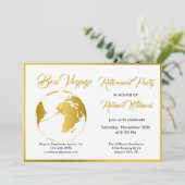 Ruhestand Party Golden Border Globe Bon Voyage Einladung (Stehend Vorderseite)
