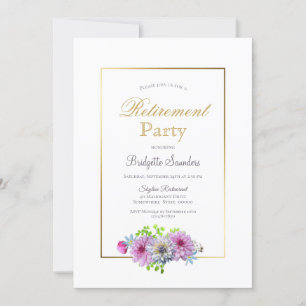Ruhestand Party Goldgrenze mit rosa Blume Einladung