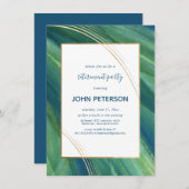 Ruhestand Party Invite Green, Navy, Gold Elegant Einladung (Vorne/Hinten)