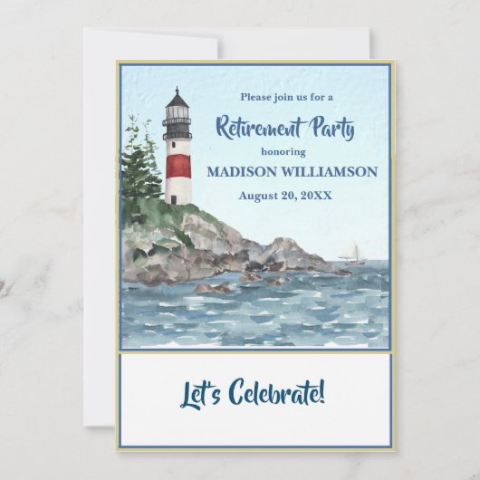 Ruhestand Party KüstenLeuchtturm Wasser Ankündigung (Vorderseite)