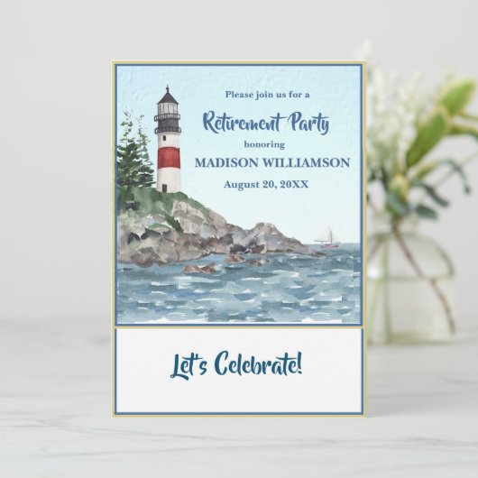 Ruhestand Party KüstenLeuchtturm Wasser Ankündigung (Stehend Vorderseite)