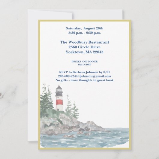 Ruhestand Party KüstenLeuchtturm Wasser Ankündigung (Rückseite)