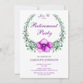 Ruhestand Party Lila Blumenbeete Einladung (Vorderseite)