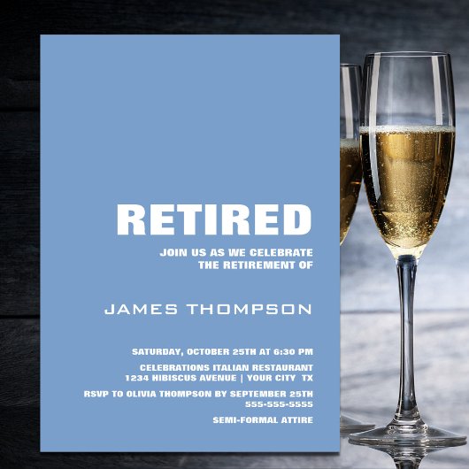 Ruhestand Party Modern Simple Dusty Blue Einladung