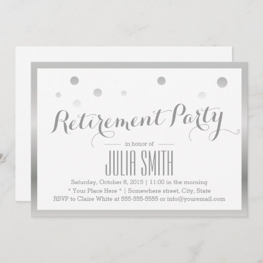 Ruhestand Party Moderne Silver Confetti Dots Einladung (Vorne/Hinten)