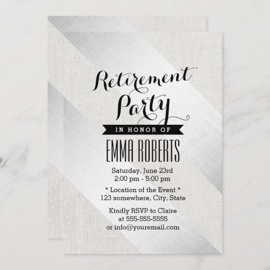 Ruhestand Party Moderne Silver Stripes Imitate Lei Einladung (Vorne/Hinten)