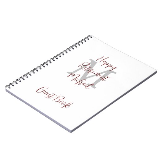 Ruhestand Party Monogram White Burgundy Guest Notizblock (Linke Seite)