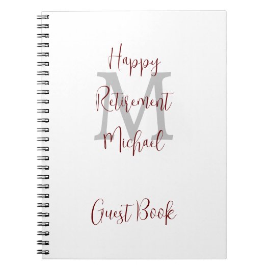 Ruhestand Party Monogram White Burgundy Guest Notizblock (Vorderseite)