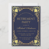 Ruhestand Party Navy Blue Elegante Imitats Goldene Einladung (Vorderseite)