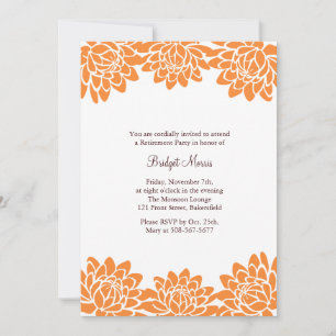 Ruhestand Party Orange Moderne und florale Einladu Einladung