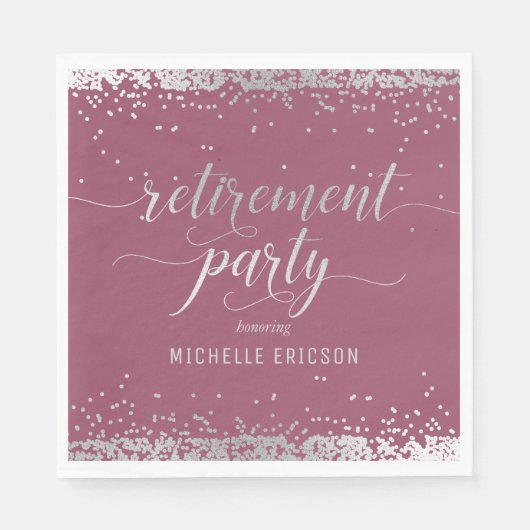 Ruhestand Party Paper Napkin Elegant Silver, Rosa Serviette (Vorderseite)