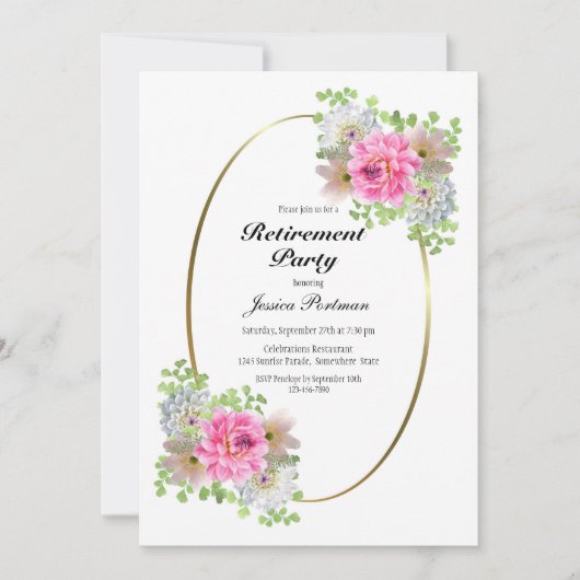 Ruhestand Party Pink Gold Einladung (Vorderseite)