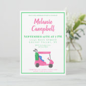 Ruhestand Party Preppy Pink Golf Cart Einladung (Stehend Vorderseite)