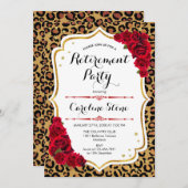 Ruhestand Party - Red Gold Leopard Print Einladung (Vorne/Hinten)