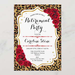Ruhestand Party - Red Gold Leopard Print Einladung