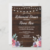 Ruhestand Party Remüde Holz Pink Blumen Einladung (Vorderseite)