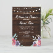 Ruhestand Party Remüde Holz Pink Blumen Einladung (Stehend Vorderseite)