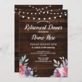 Ruhestand Party Remüde Holz Pink Blumen Einladung (Vorne/Hinten)