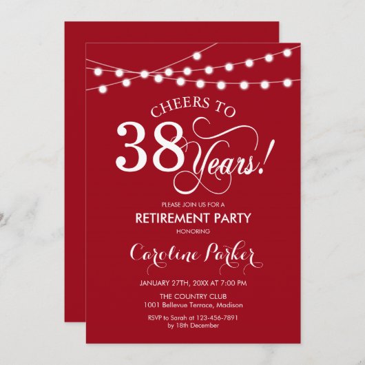 Ruhestand Party - Rot weiß Einladung (Vorne/Hinten)