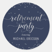 Ruhestand Party Rundsticker Elegant Silver Navy Runder Aufkleber (Vorderseite)