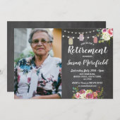 Ruhestand Party Rustic Jars Chalk Floral Foto Einladung (Vorne/Hinten)