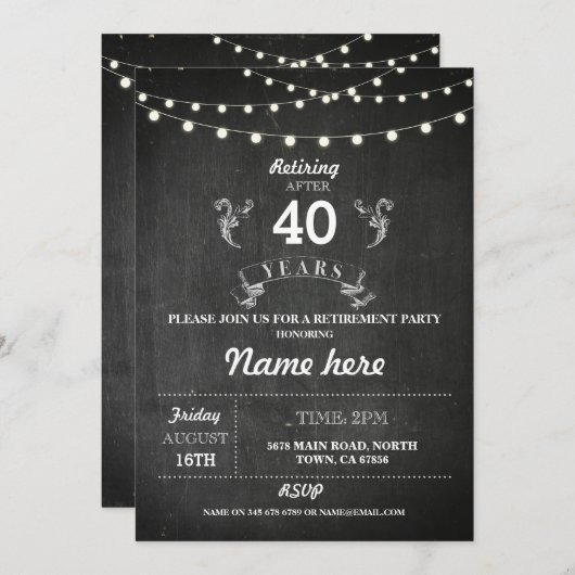 Ruhestand Party Rustic Remüde Chalkboard Einladung (Vorne/Hinten)