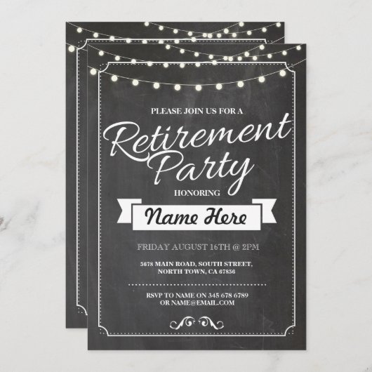 Ruhestand Party Rustic Remüde Chalkboard Einladung (Vorne/Hinten)