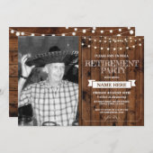 Ruhestand Party Rustic Remüde Wood Foto Einladung (Vorne/Hinten)