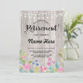 Ruhestand Party Rustic Rustic Remüde Holz Floral E Einladung (Stehend Vorderseite)