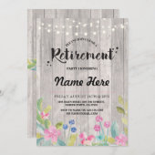 Ruhestand Party Rustic Rustic Remüde Holz Floral E Einladung (Vorne/Hinten)