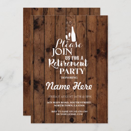 Ruhestand Party Rustikale Ruheständlerweine Einlad Einladung (Vorne/Hinten)