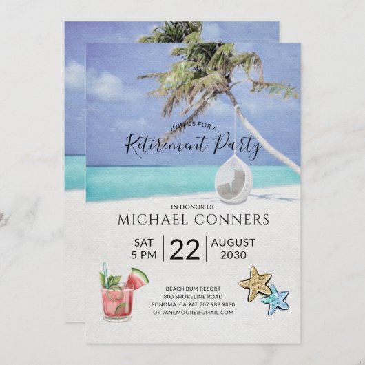 Ruhestand Party Tropical Beach Einladung (Vorne/Hinten)