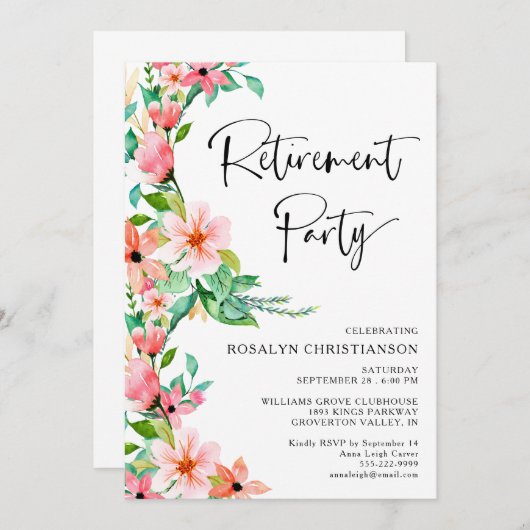 Ruhestand Party Tropical Floral Script (Vorne/Hinten)