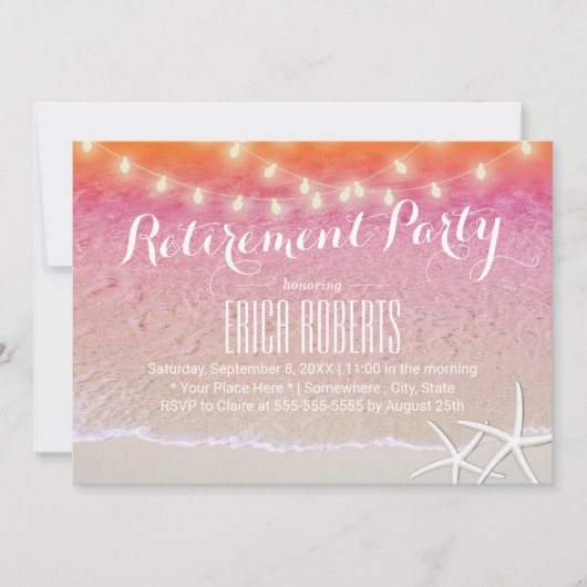 Ruhestand Party Tropical Sunset Beach Starfish Einladung (Vorderseite)