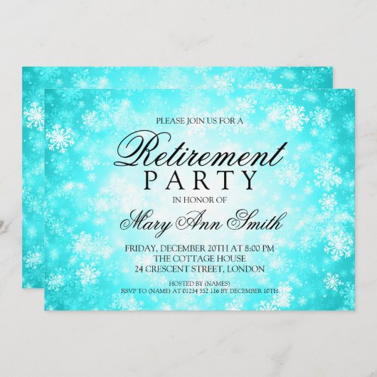 Ruhestand Party Turquoise Winter Wonderland Einladung (Vorne/Hinten)