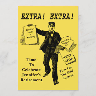 Ruhestand Party Vintage Zeitung Extra Extra Einladung