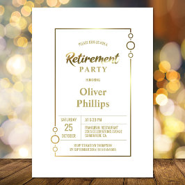 Ruhestand Party Weiß mit Goldrahmen-Party Einladung