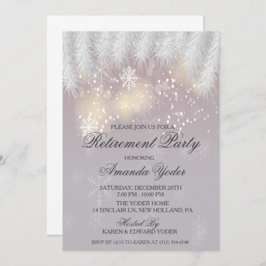 Ruhestand Party Winter Snowflake Einladung (Vorne/Hinten)