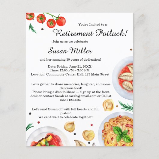 Ruhestand Potluck Einladung Flyer (Vorne)