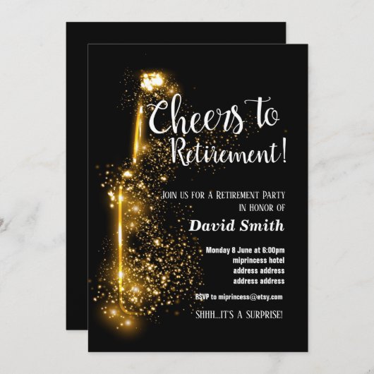 Ruhestand, Ruhestand, Wein, Glitzer Einladung (Vorne/Hinten)