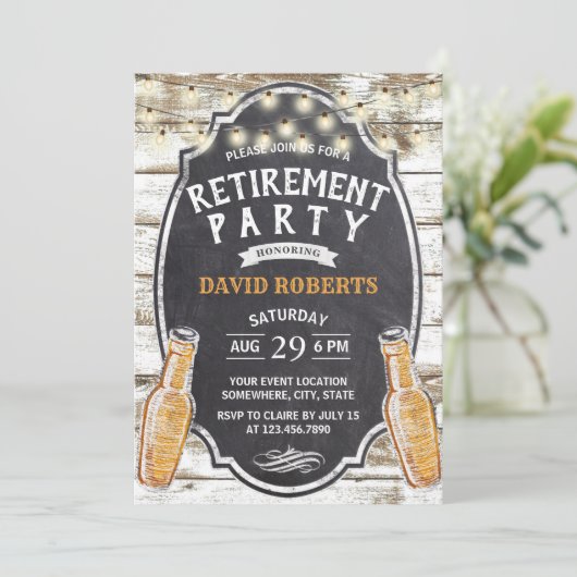 Ruhestand Rustic Barn Beer Party Einladung (Stehend Vorderseite)