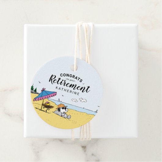 Ruhestand | Snoopy & Woodstock am Strand Geschenkanhänger (Beispiel)