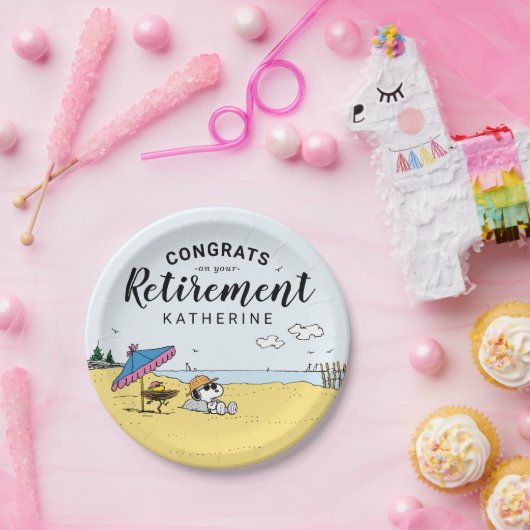 Ruhestand | Snoopy & Woodstock am Strand Pappteller (Party)