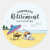 Ruhestand | Snoopy & Woodstock am Strand Runder Aufkleber (Vorderseite)