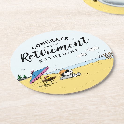 Ruhestand | Snoopy & Woodstock am Strand Runder Pappuntersetzer (Angewinkelt)