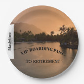 Ruhestand Sunset Beach Boarding Pass Zielort Pappteller (Vorderseite)