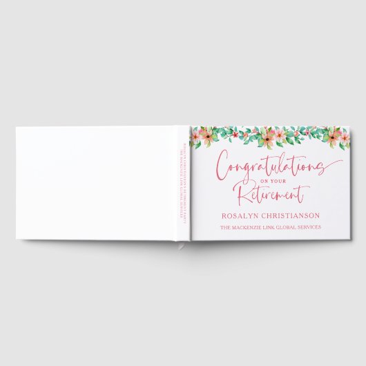 Ruhestand Tropical Floral Pink Script Glückwunschs Gästebuch (Voll)
